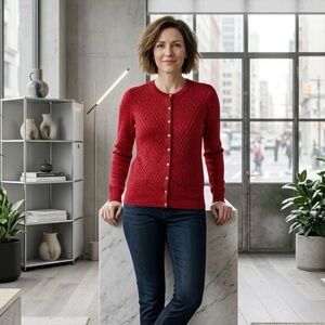 Dana Buchman Red Textured Button-Front Cardigan